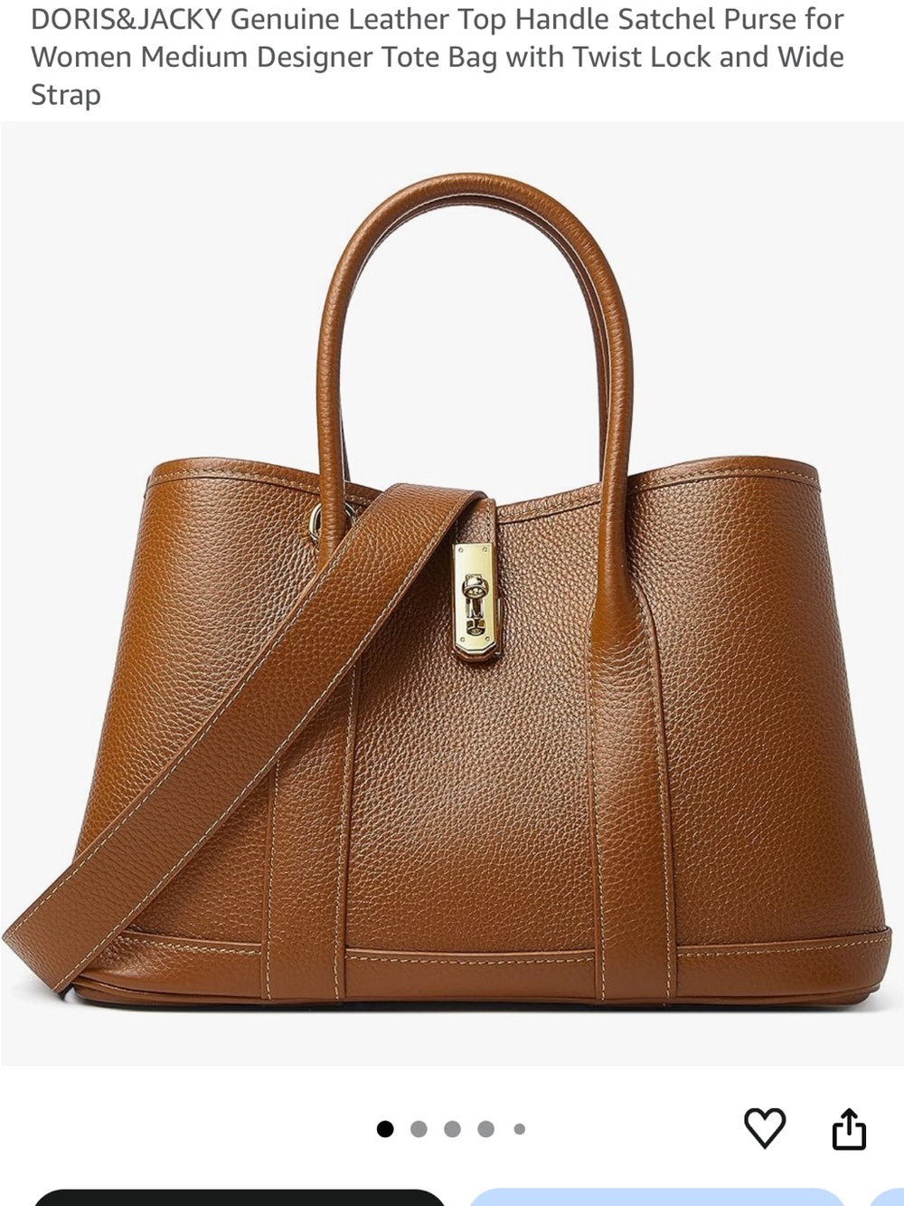 Genuine Leather Brown Top-Handle Satchel with Gold Twist Lock